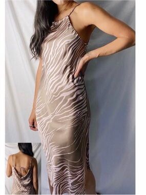 Ces Femme Taupe and Cream Zebra-Print Midi Dress